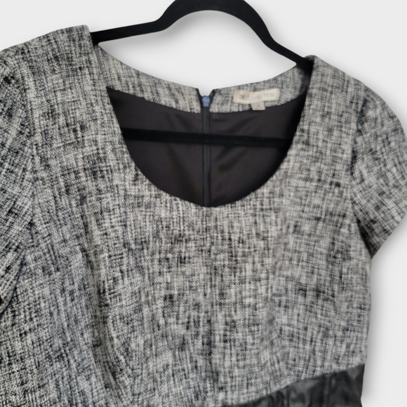 DE Collection Tweed Faux Leather Trim Knee Length Sheath Dress Women Sz 12 - Picture 5 of 7